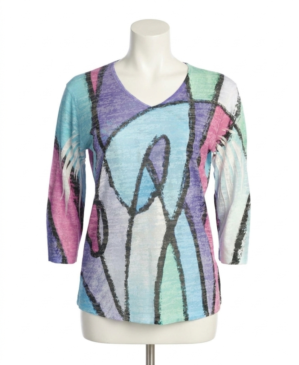NEW JESS & JANE women's sonata burnout sublimation top in purple multi
